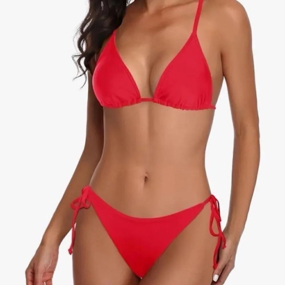 Vibrant Red Triangle Bikini with Adjustable Tie-Sides